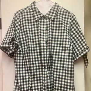 Roaman's Short Sleeved Black and White Checkered Blouse